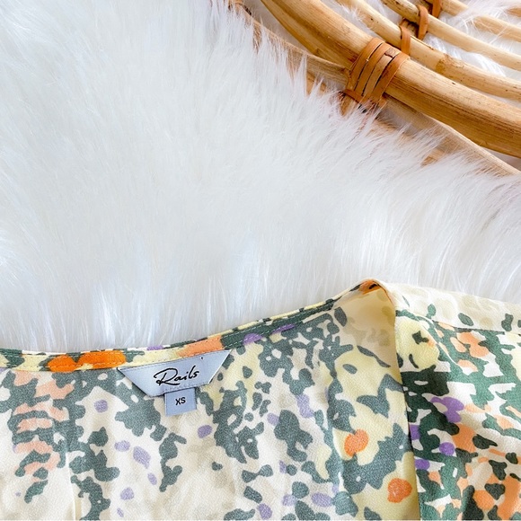 Rails Roma Gardenia Mini Dress Multi Floral Puff Sleeves V-neckline Multi XS - Picture 9 of 15